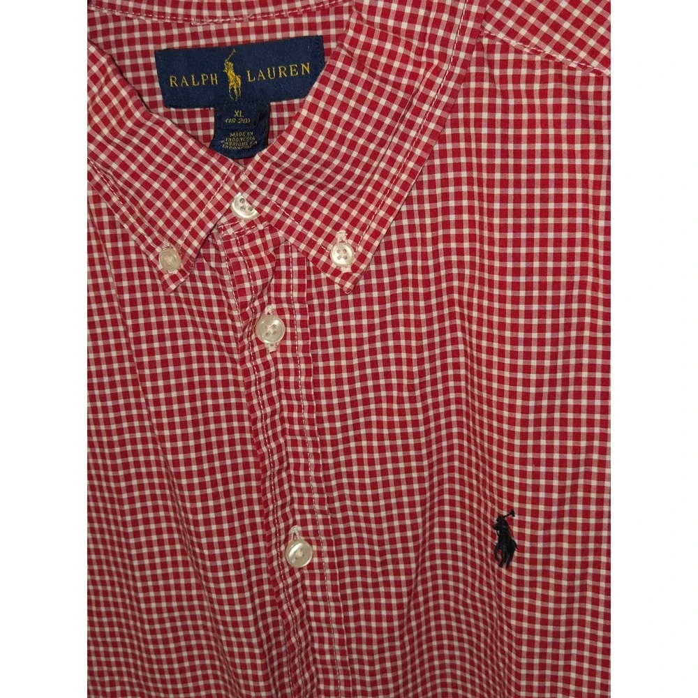 Ralph Lauren Red Gingham‎ Check Button Down Shirt Kids XL (18-20) Cotton